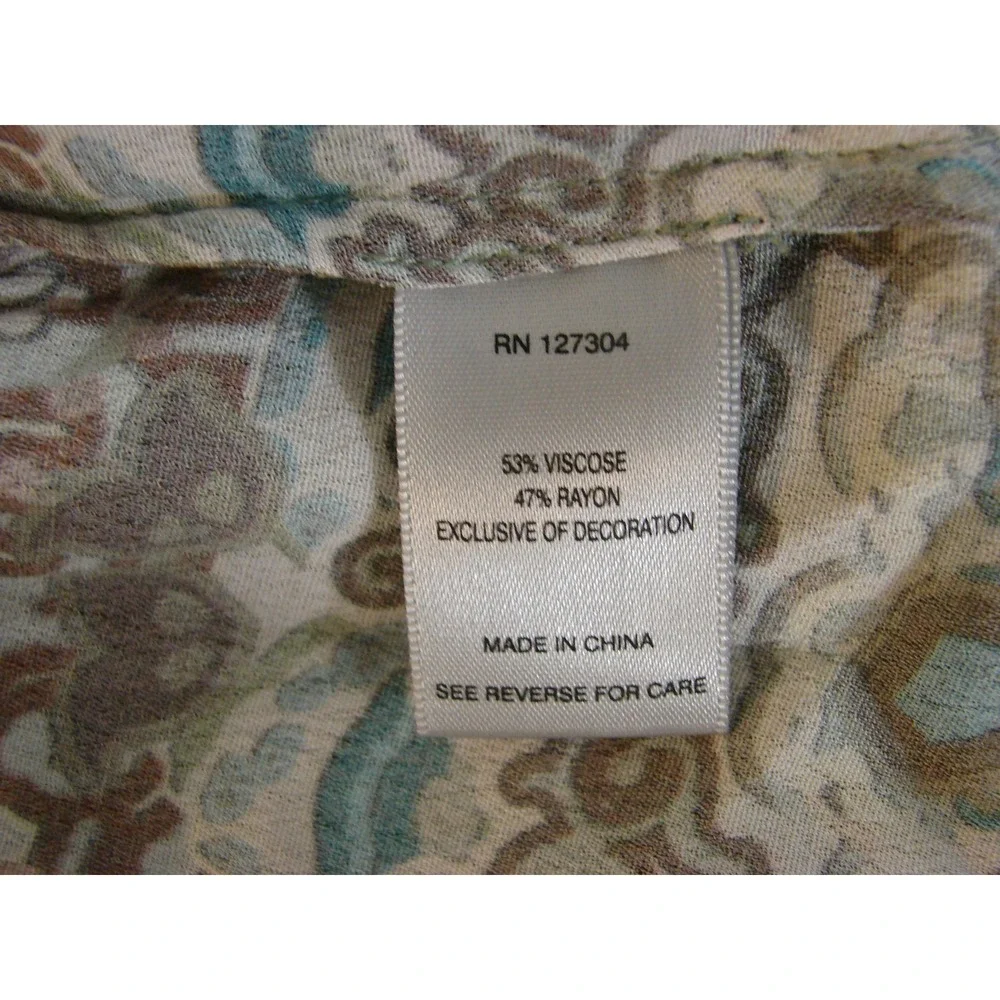 John Mark Floral Embroidered Trim Open Front Kimono Jacket Topper Teal Brown M